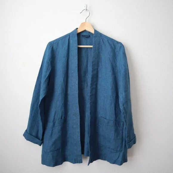 J.Jill Pure Jill Indigo Chambray Linen Open Jacket | XS - Picture 1 of 6